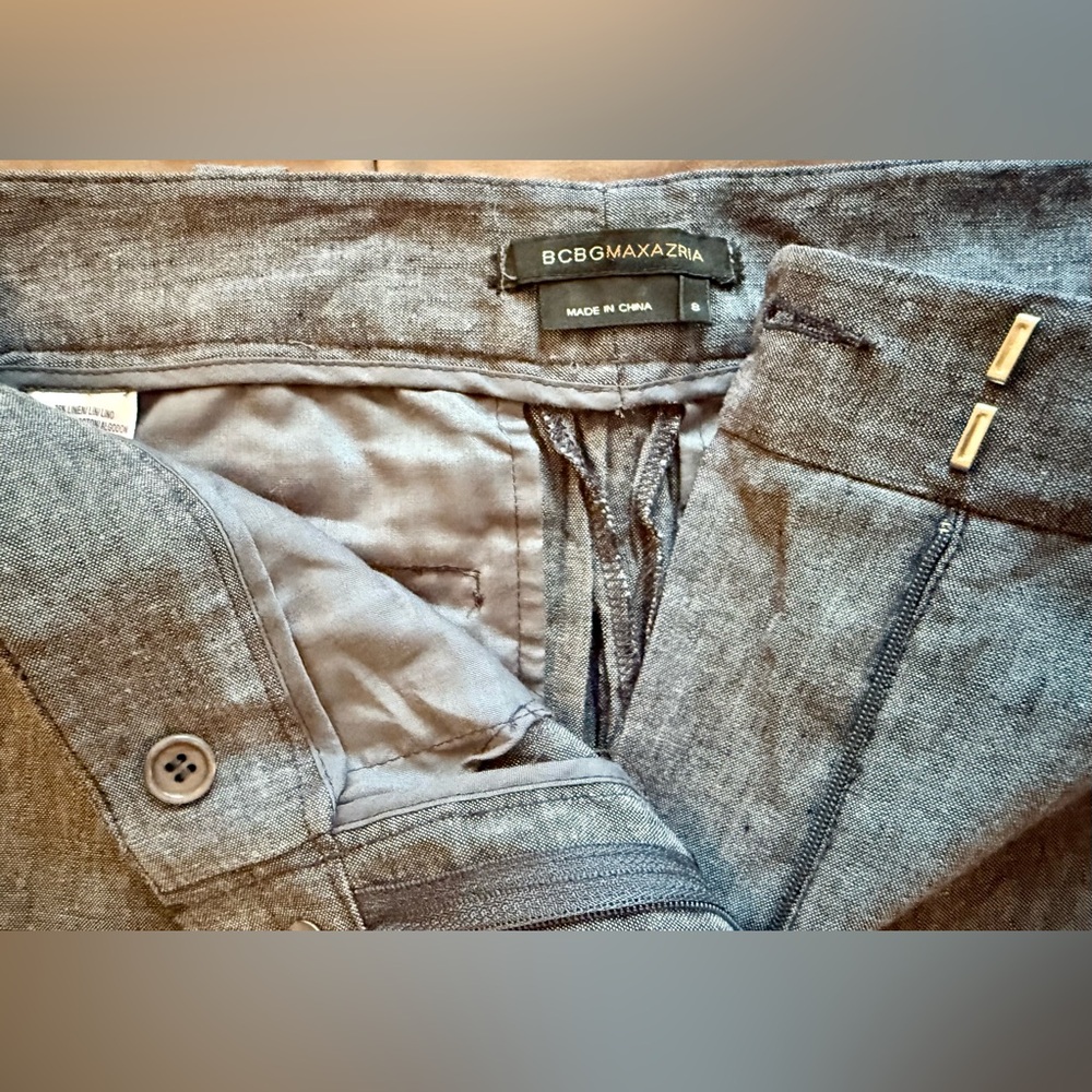 BCBG Max Azria women's Gray Denim- looking Linen Wide-Leg Pants, size 8 GUC - Picture 3 of 8